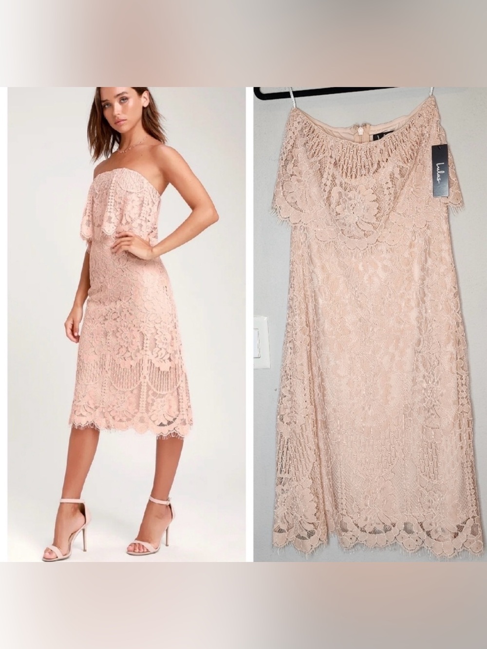 Lulu's Strapless Lace Midi Dress - Blush Pink